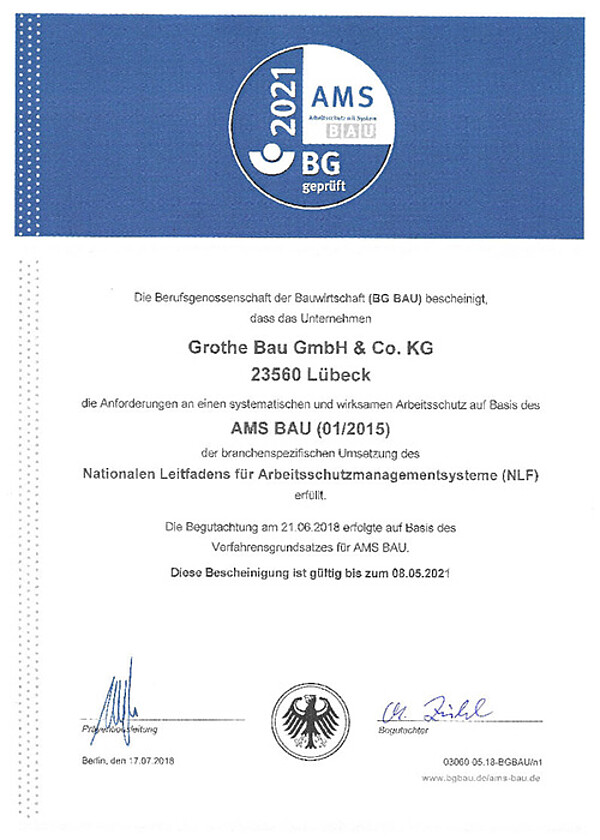 AMS Zertifikat Grothe Bau GmbH & Co. KG