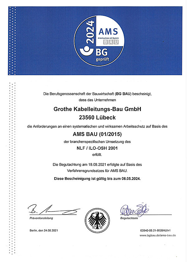 AMS BAU Beschenigung für Grothe Kabelleitungsbau GmbH