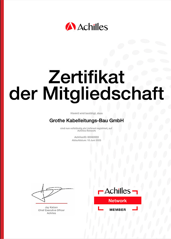 Achilles Utilities Nordics & Central Europe Zertifikat für Grothe Bau