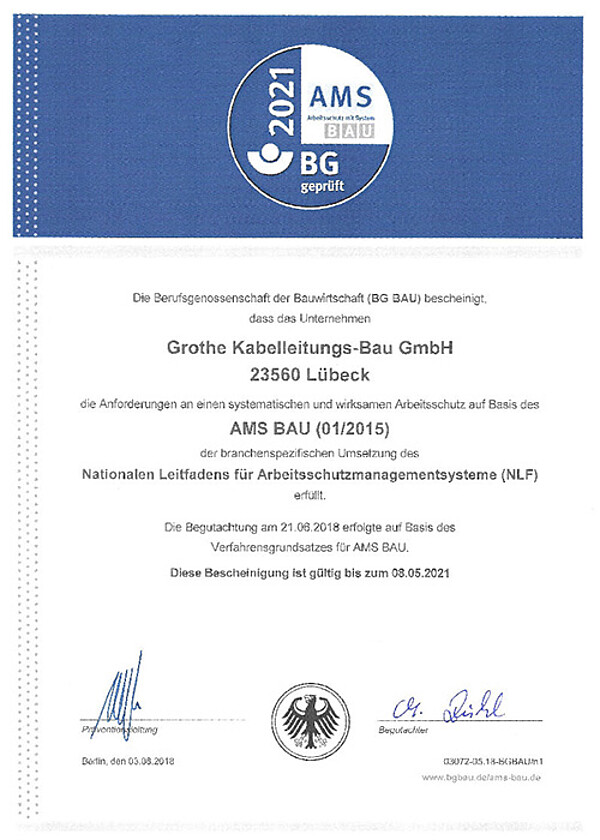 AMS BAU Beschenigung für Grothe Kabelleitungsbau GmbH